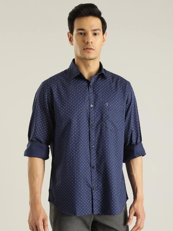 Indian Terrain Men All Over Print Dark Blue Shirt